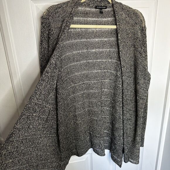 Eileen Fisher System Black White Linen Wool Open Front Cardigan Large - Picture 5 of 9
